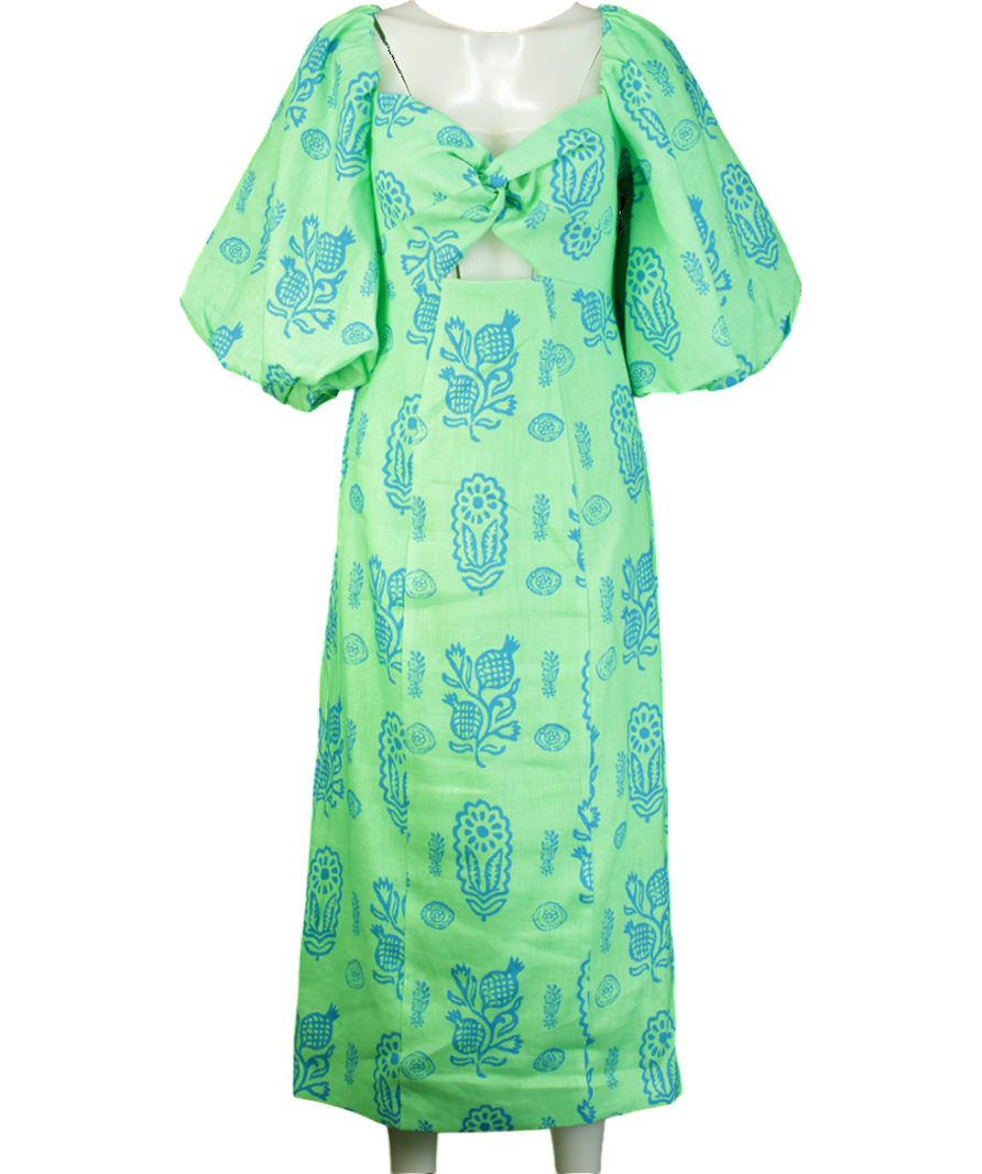 Rhode Resort Green Linen cut-out Noa Midi Dress  UK 12