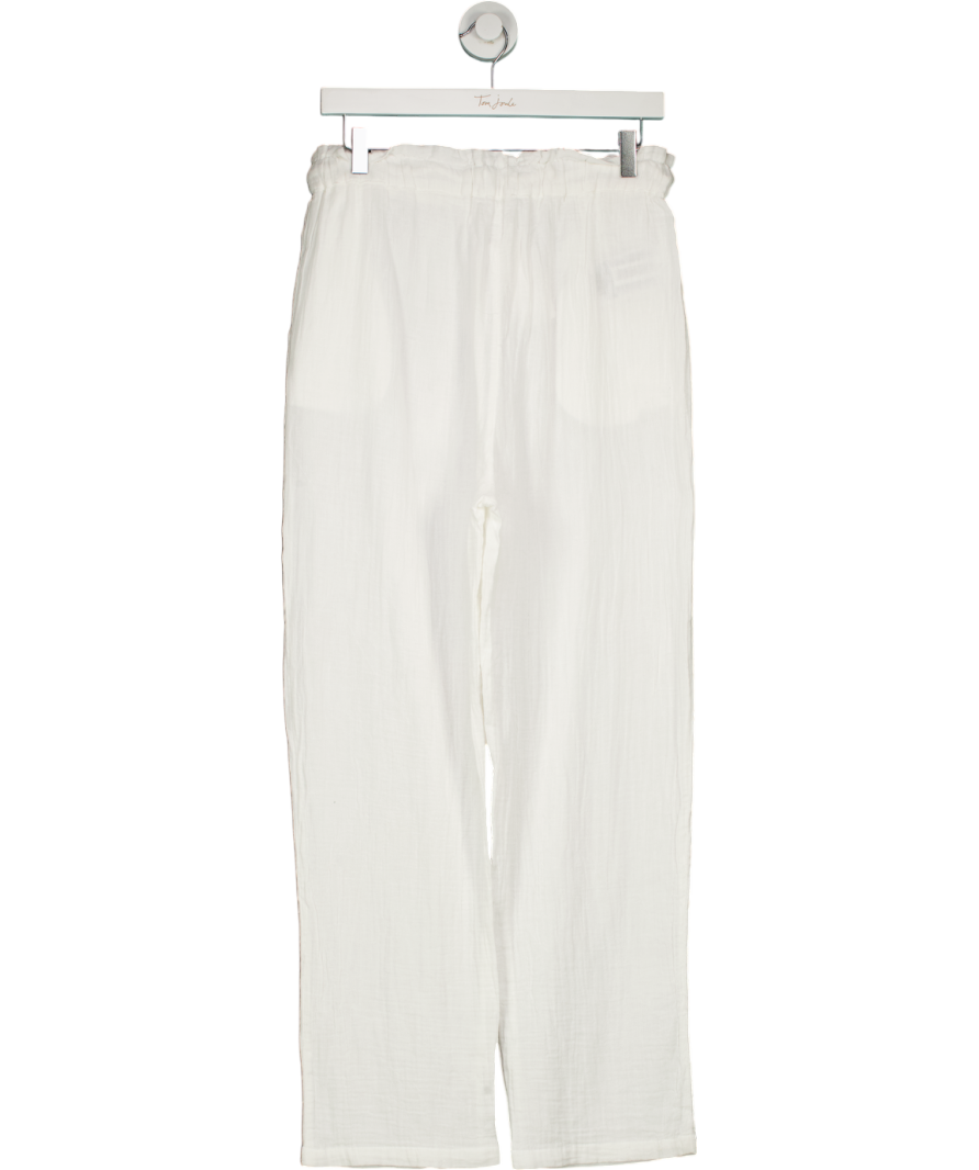 MANGO White Indie Elastic Waist Cotton Trousers UK S