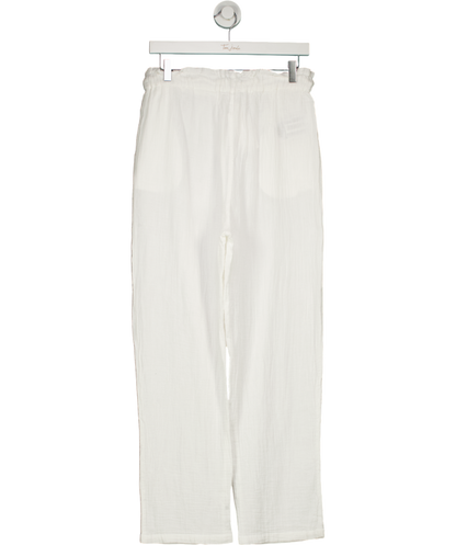 MANGO White Indie Elastic Waist Cotton Trousers UK S