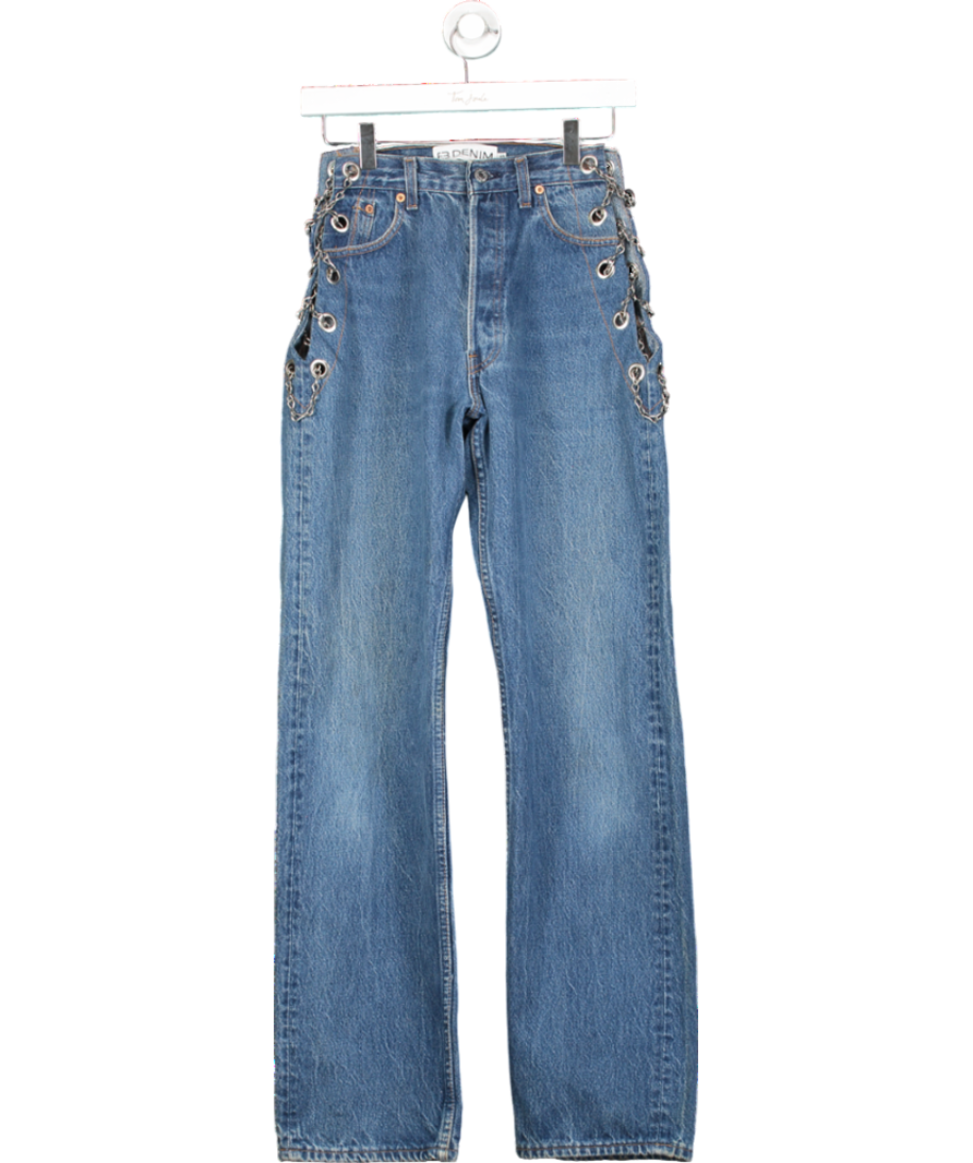 EB Denim Blue Chain Replicas Straight Leg Mid Rise Jeans UK XS