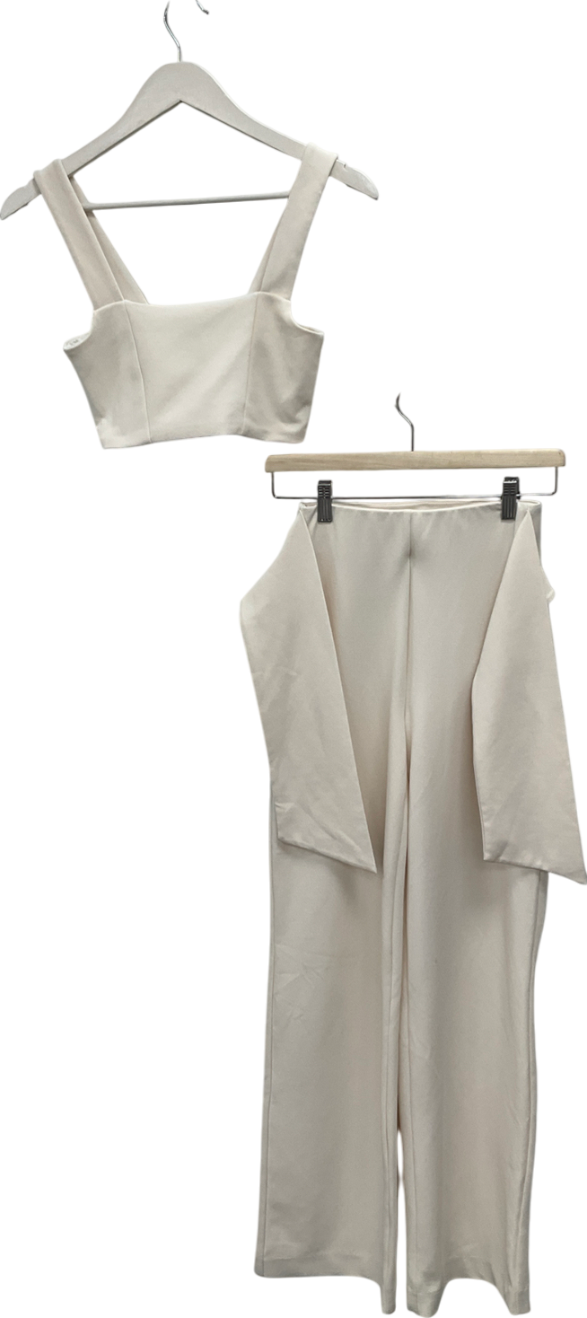 Fashion Nova Cream High Waisted Trousers & Crop Top Set UK XS