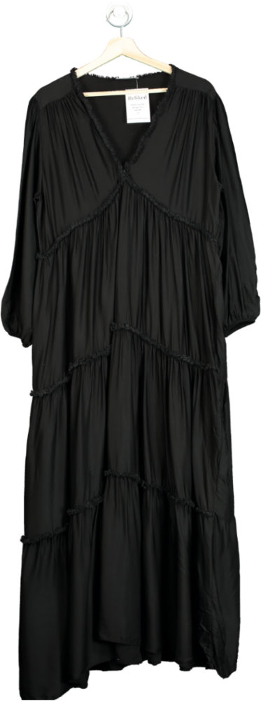 Silk Blend Black Tiered Maxi Dress