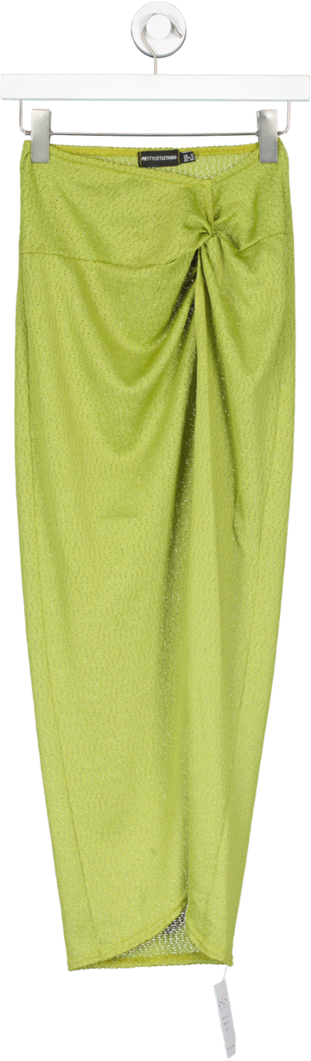 PrettyLittleThing Green Textured Sheer Knit Midaxi Skirt UK 8