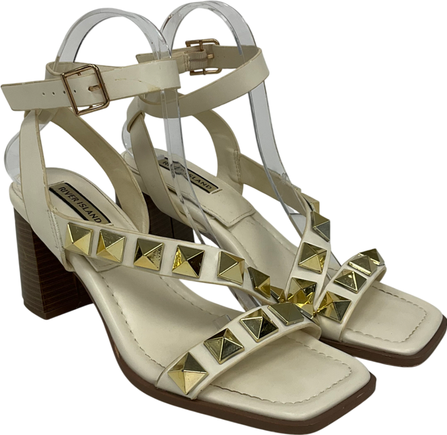 River Island Cream Gold Stud Strappy Sandal UK 6 EU 39 👠