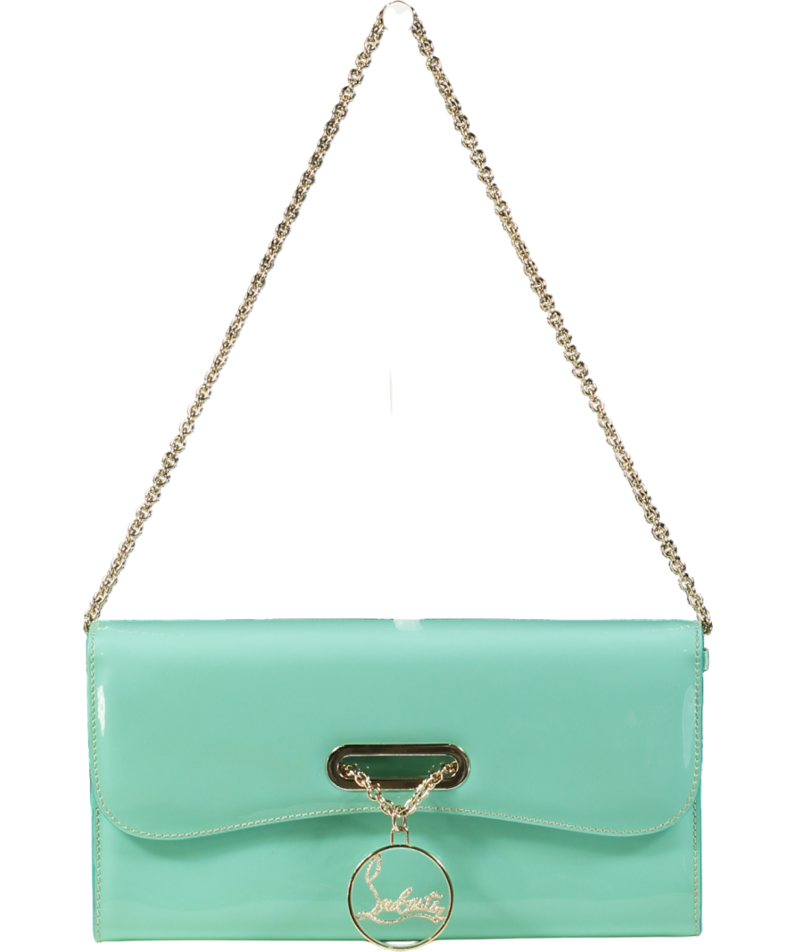 Christian Louboutin Aqua Patent Leather Riveiera Shoulder Clutch Bag