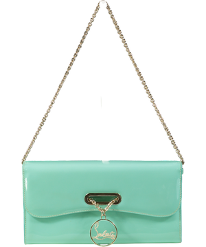 Christian Louboutin Aqua Patent Leather Riveiera Shoulder Clutch Bag