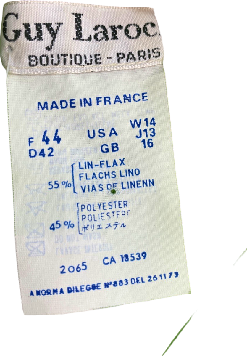 Guy Laroche Paris Vintage Green Linen blend Midi Dress UK 16