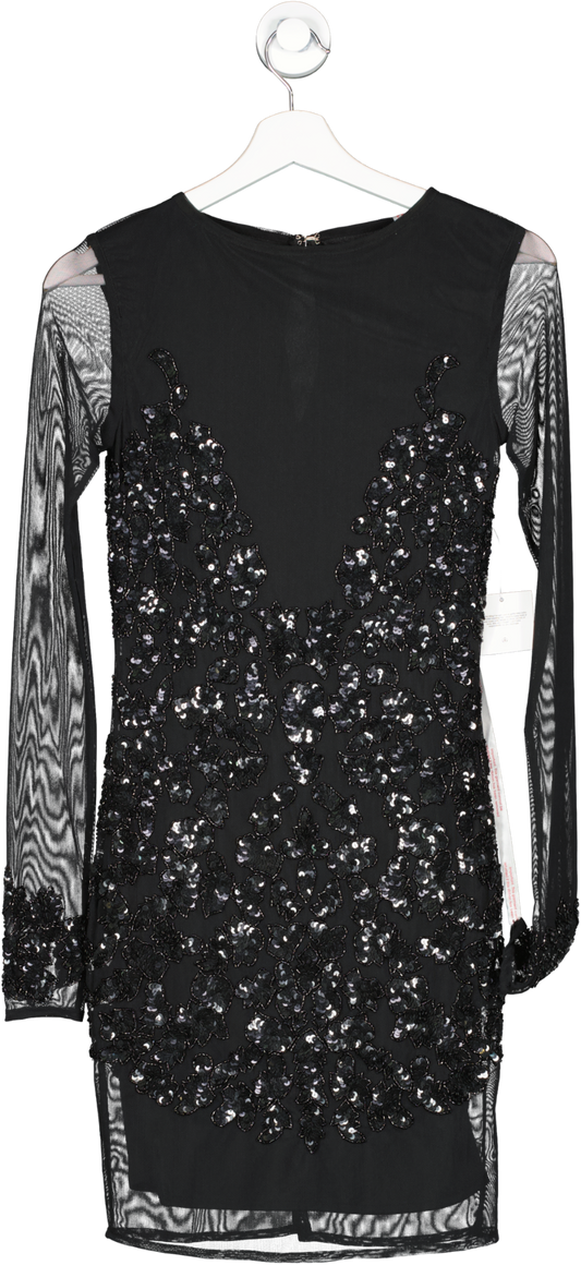 Missguided Black Peace And Love Embellished Scoop Neck Bodycon Dress UK 6