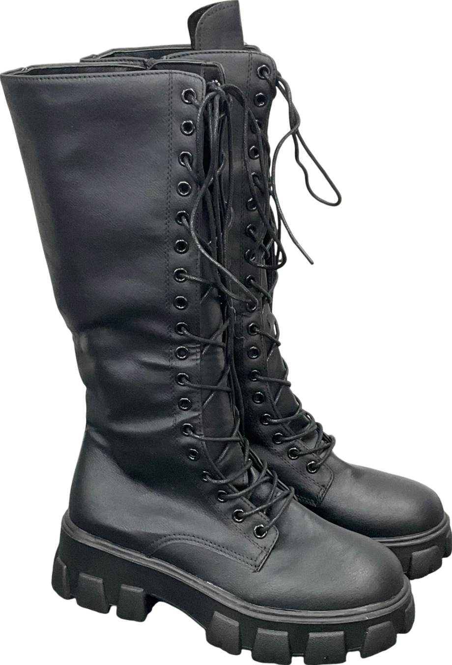 Black Chunky Sole Lace Up Knee High Boots UK 4 EU 37 👠