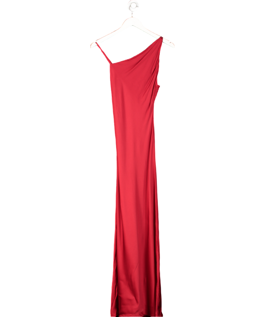 ZARA Red Asymmetric Neckline Satin Maxi Dress UK XS