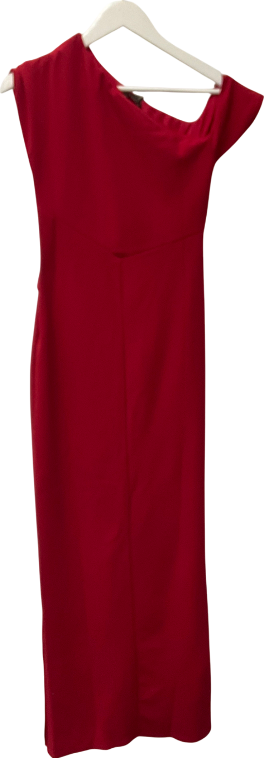 lipsy london Lipsy Red Off Shoulder Fit And Flare Asymmetrical Midi Dress UK 6