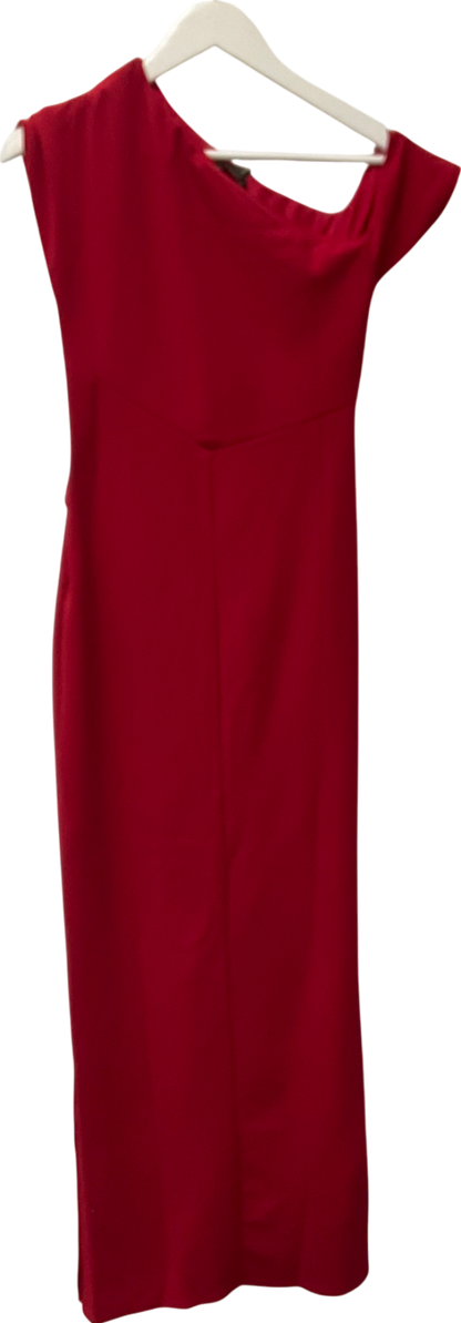 lipsy london Lipsy Red Off Shoulder Fit And Flare Asymmetrical Midi Dress UK 6