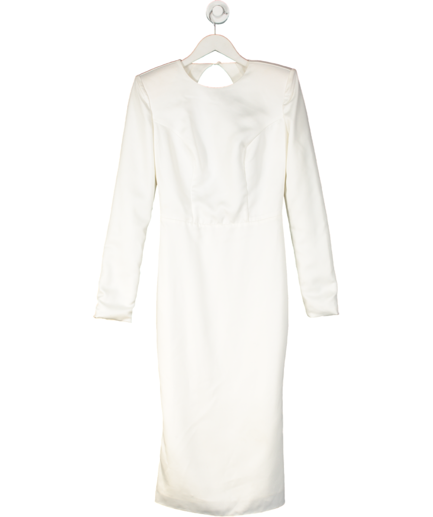 Milla Nova White Long Sleeve Satin Midi Dress UK S