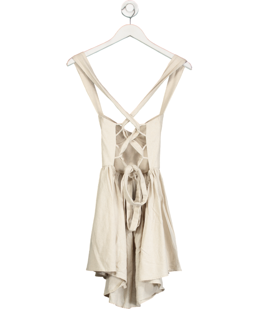 Meshki Beige Loz Tie Back Linen Mini Dress UK XS