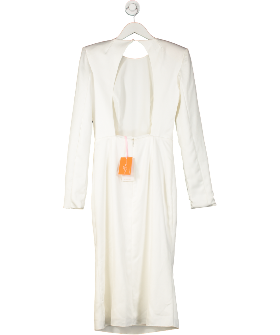 Milla Nova White Long Sleeve Satin Midi Dress UK S