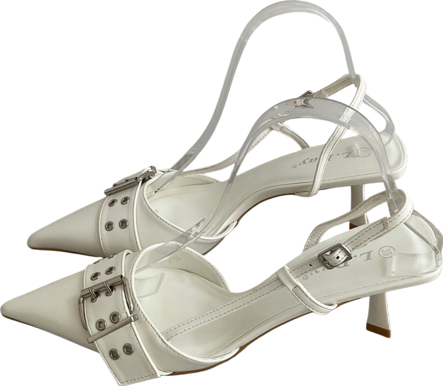 L Day White Buckle Detail Sling Back Shoes UK 6 EU 39 👠