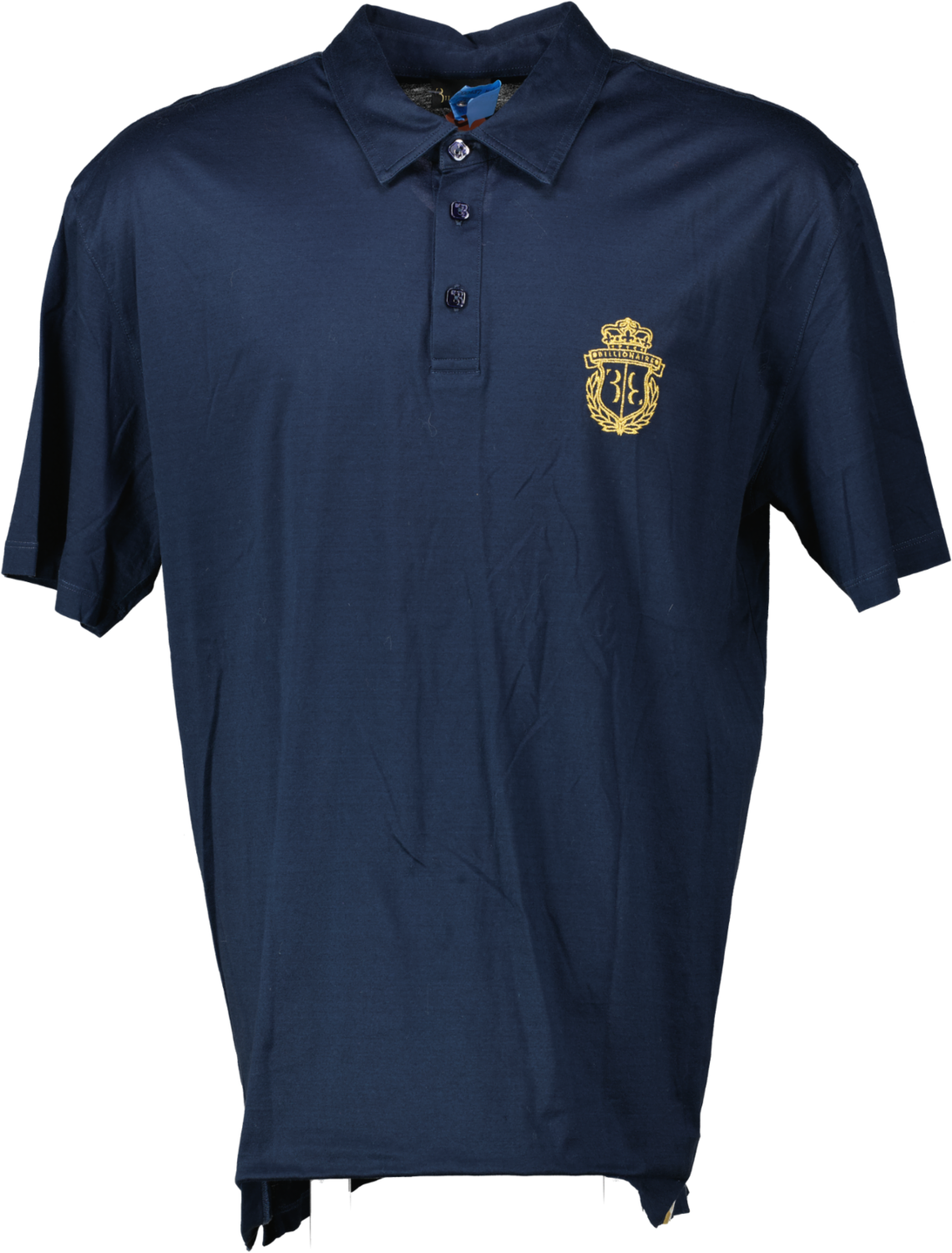 Billionaire Navy Blue Fine Jersey Polo Shirt With Gold Embroideredp Crest Logo UK 5XL