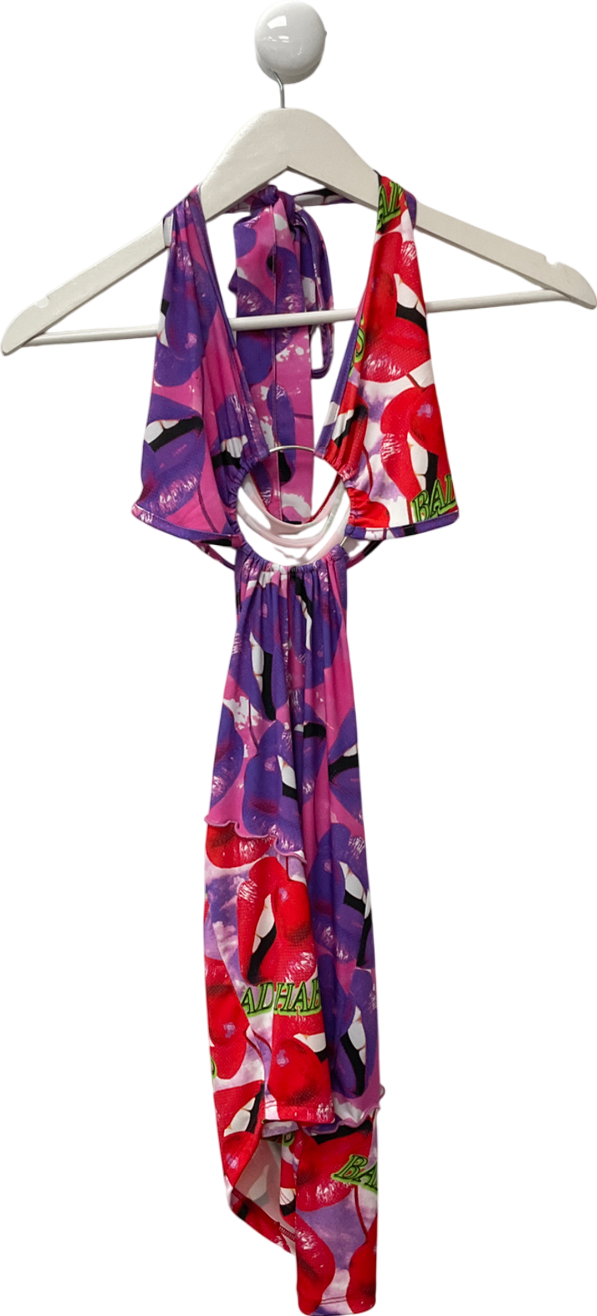 AsYou Multicoloured Halter Neck Cut Out Mini Dress With Ring Detailing UK 6