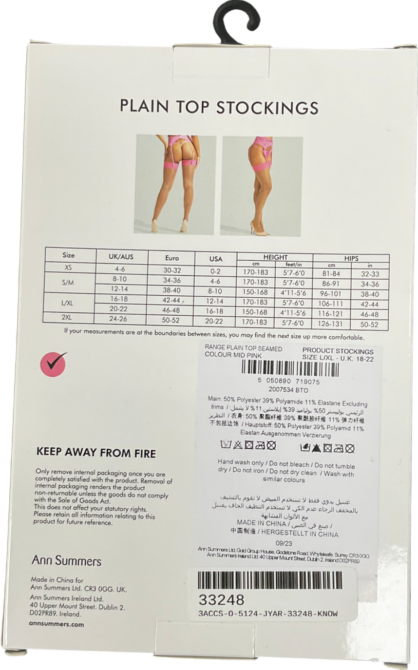 Ann Summers Pink Plain Top Stockings UK L/XL