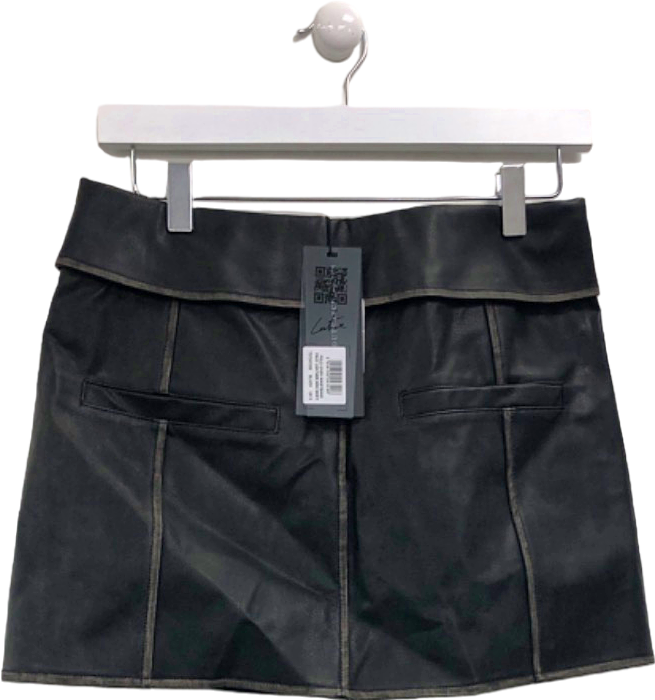 Couture Black Leather Mini Skirt UK 8