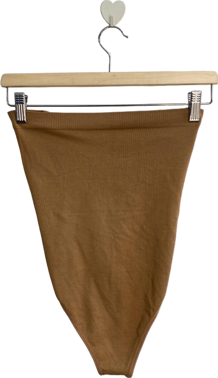 ANWIND Brown Ribbed Thong Bodysuit with Lace-Up Design UK S/M