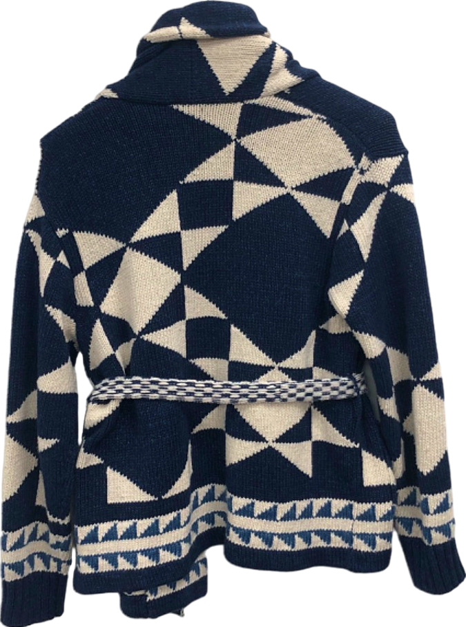 Polo Ralph Lauren Navy and White Cotton/Linen Blend Cardigan UK S