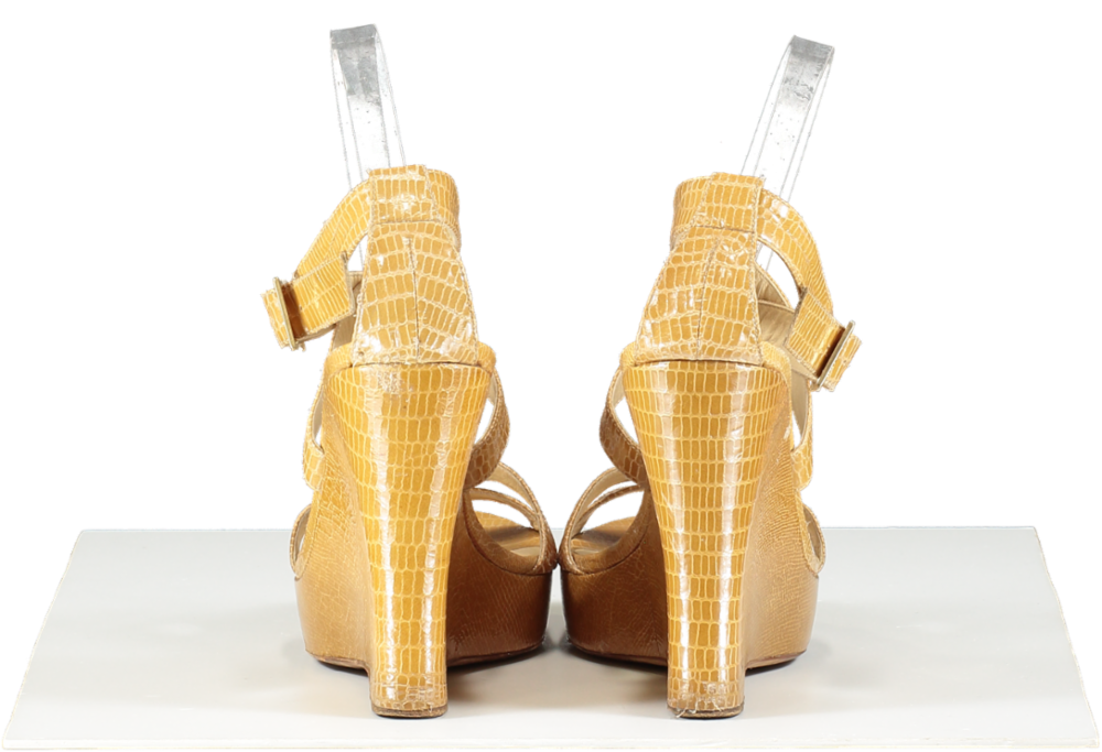 Jimmy Choo Lucia Croc Embossed Wedge Sandals In Beige Leather UK 6 EU 39 👠