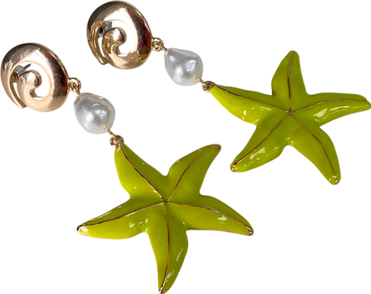 PrettyLittleThing Green Lime Pearl & Starfish Swirl Statement Earrings