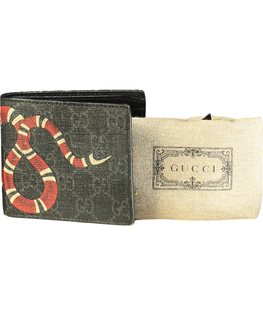 Gucci Black Kingsnake Print Bi-fold Wallet One Size