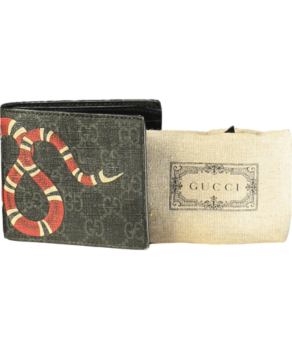 Gucci Black Kingsnake Print Bi-fold Wallet One Size