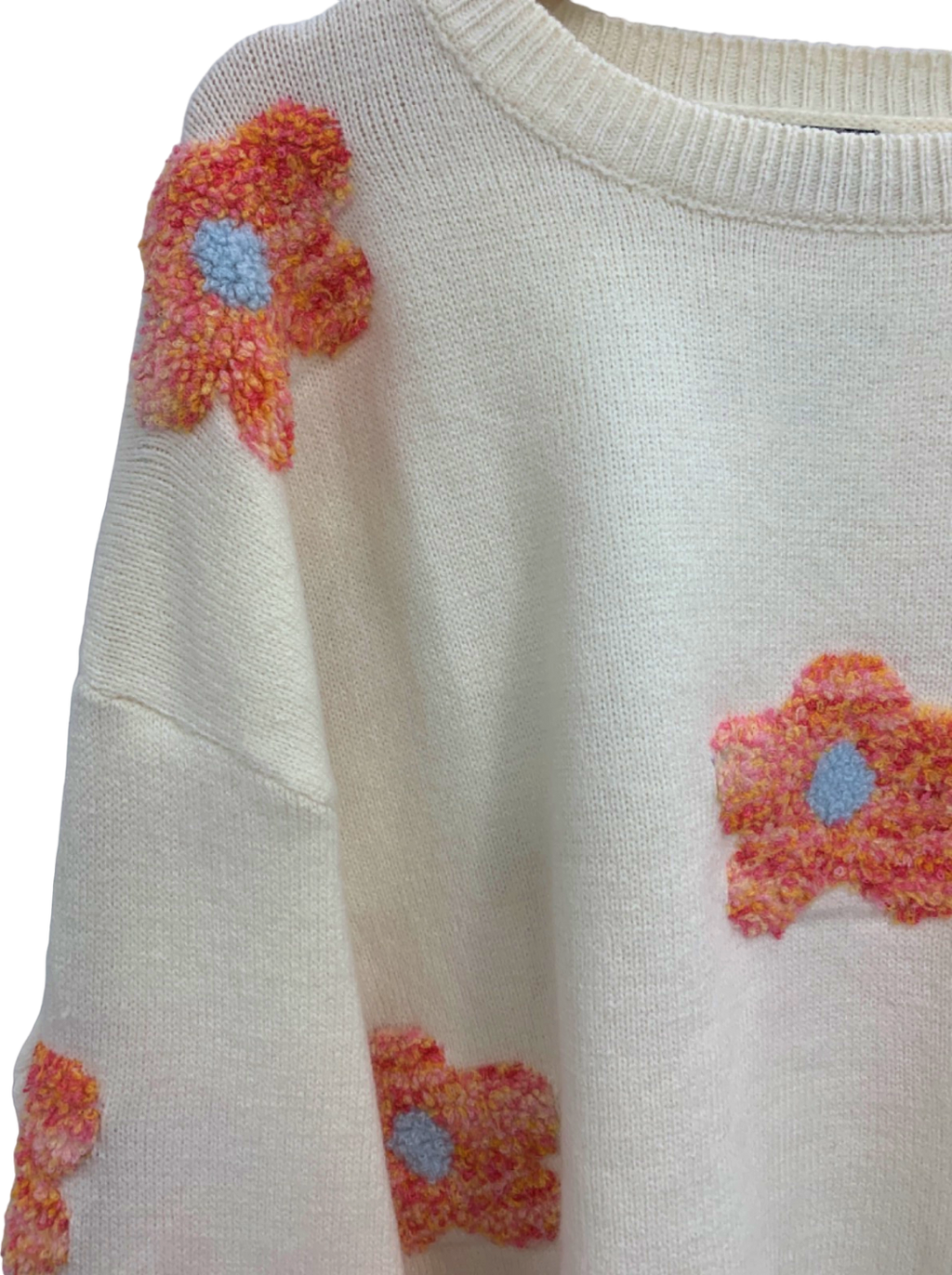 PrettyLittleThing Cream Floral Knit Jumper UK L