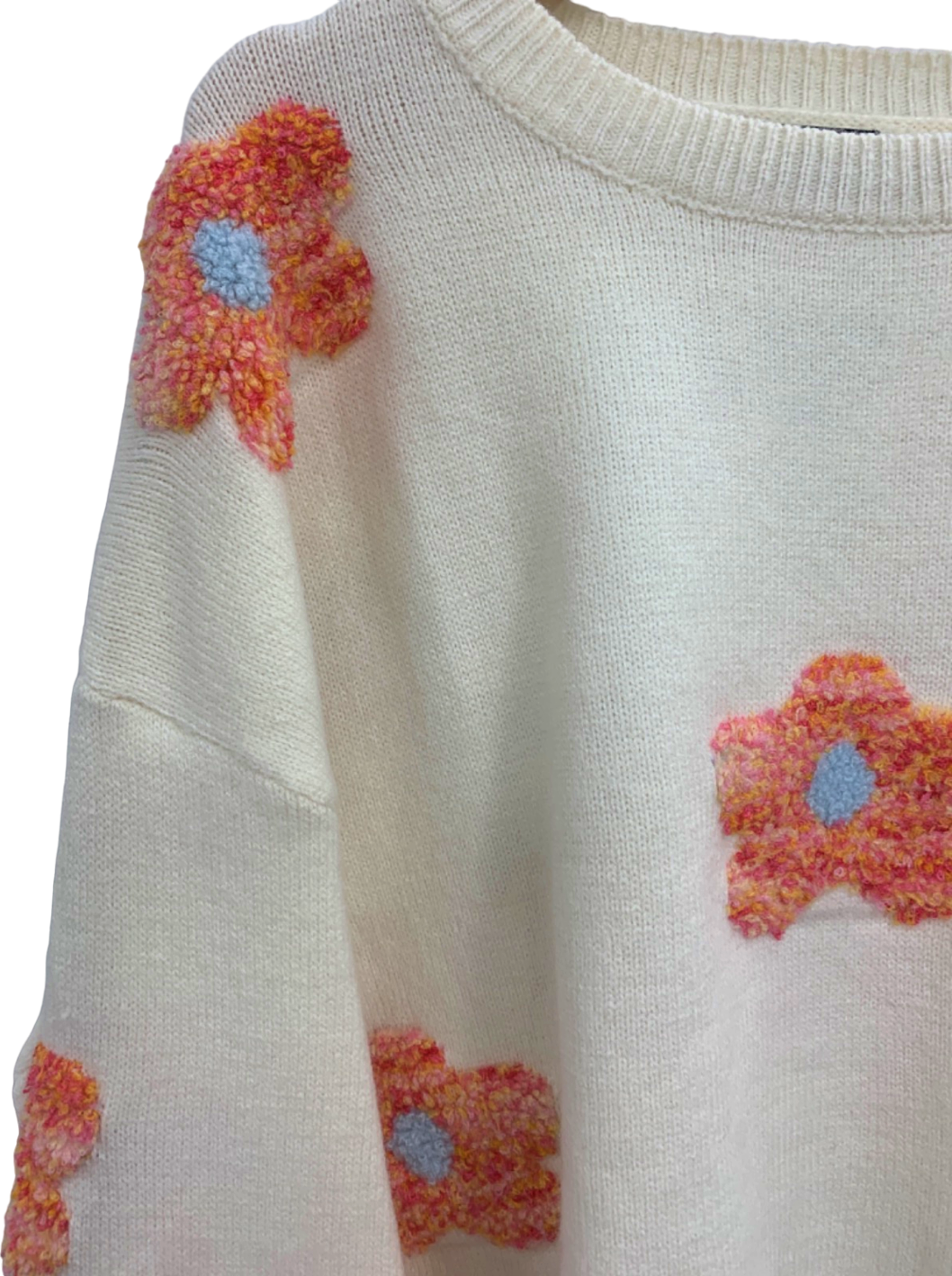 PrettyLittleThing Cream Floral Knit Jumper UK L