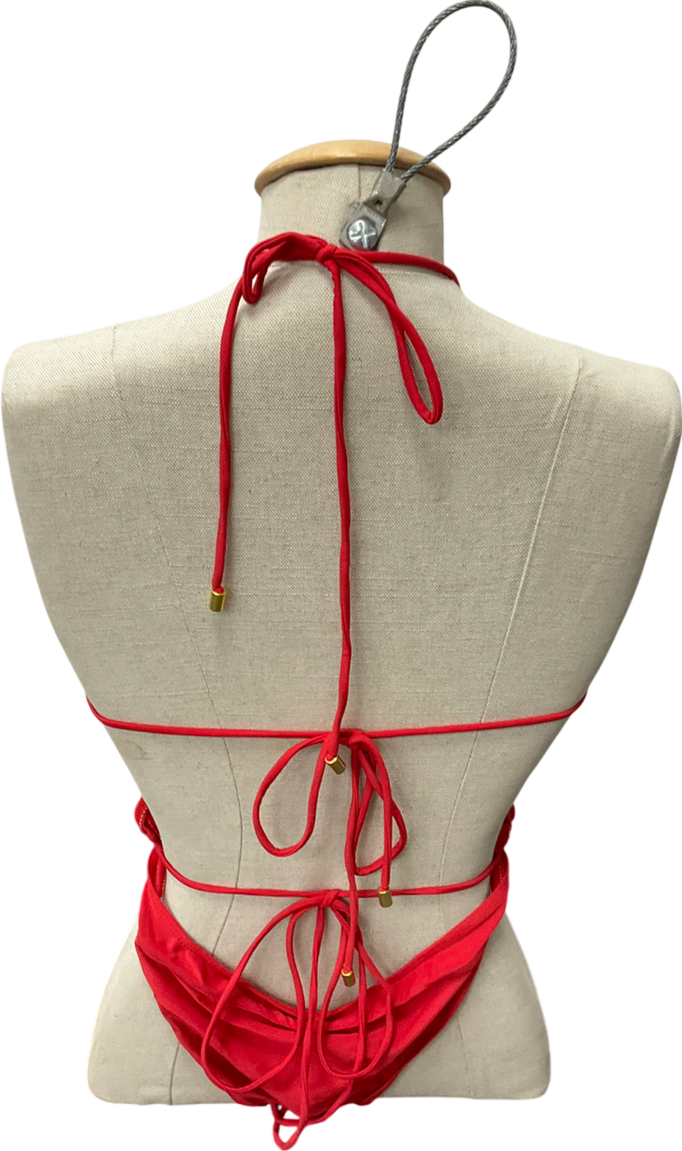 PrettyLittleThing Red Cut Out Twist Tie Waist Swimsuit UK 12