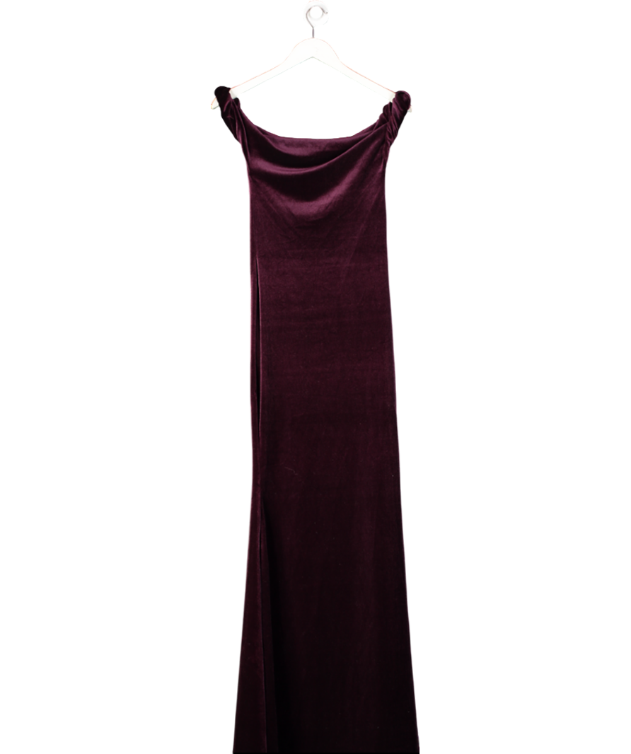 Club L Purple Neeka Port Velvet Twisted Asymmetric Maxi Dress UK 8