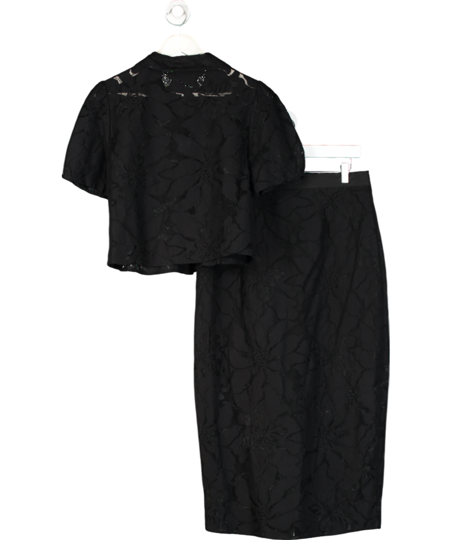 River Island Black Lace Cropped Shirt And Skirt Set with diamanté buttons UK 12