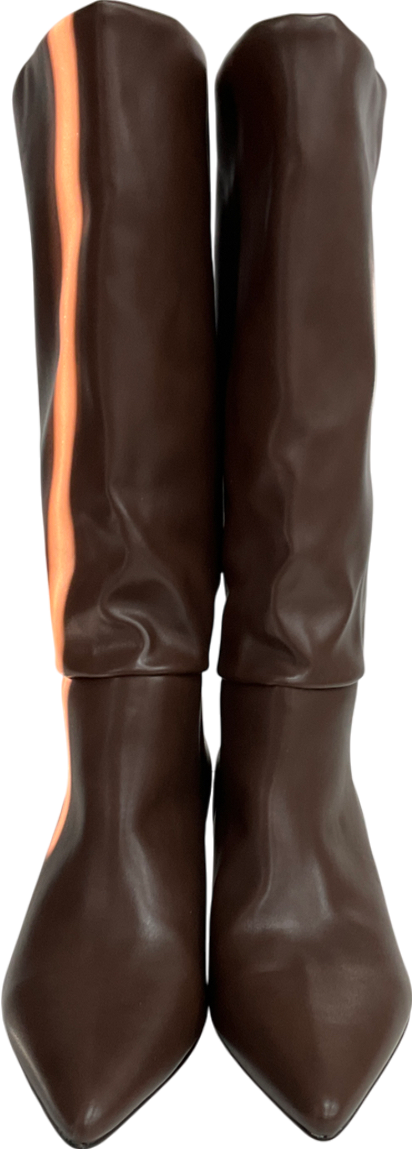 boohoo Brown Wide Fit Low Stiletto Knee High Boots UK 6 EU 39 👠