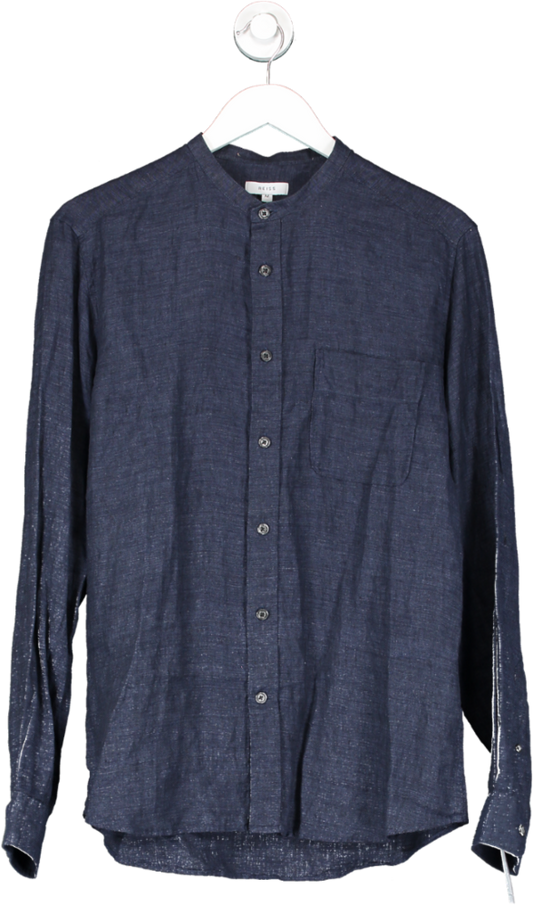 REISS Blue Ocean Linen Grandad Collar Shirt UK M