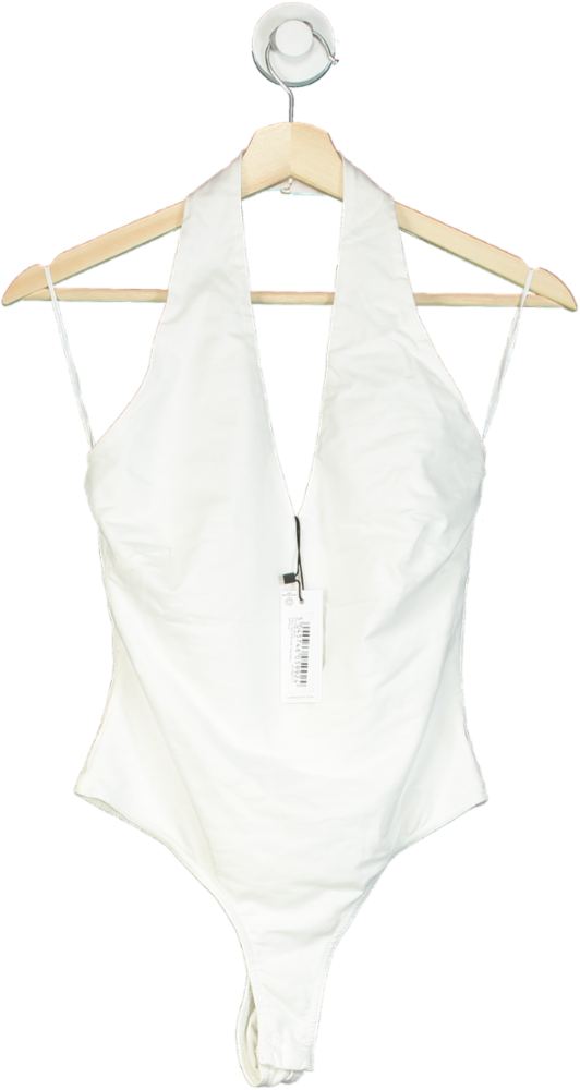 Karen Millen White Stretch Cotton Jersey Halter Bodysuit XS