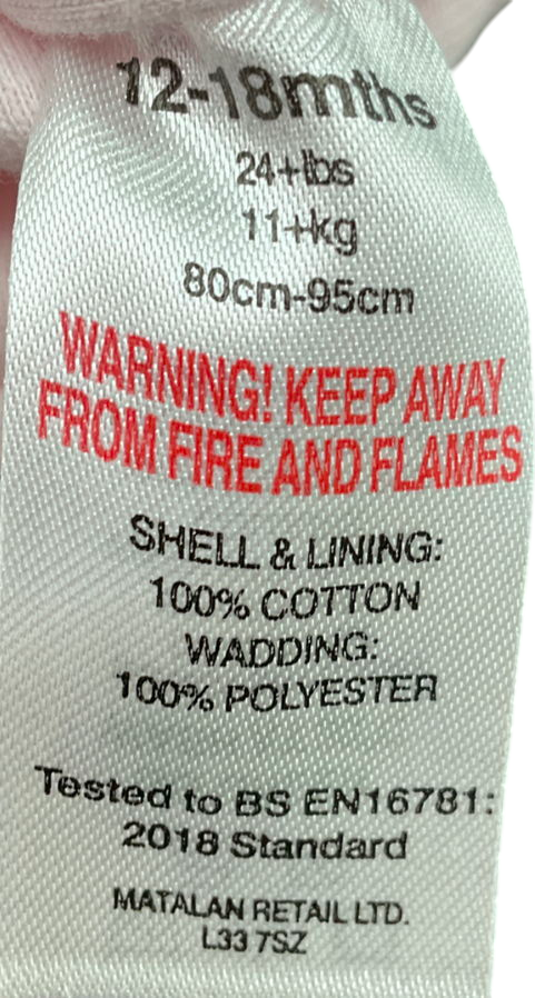 Matalan Pink Layette Baby Sleeping Bag 1.5 Tog 12-18 Months