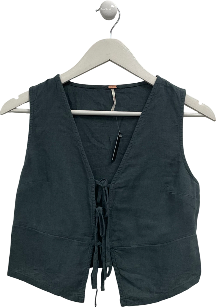 Free People Grey Tie Front Top UK XS