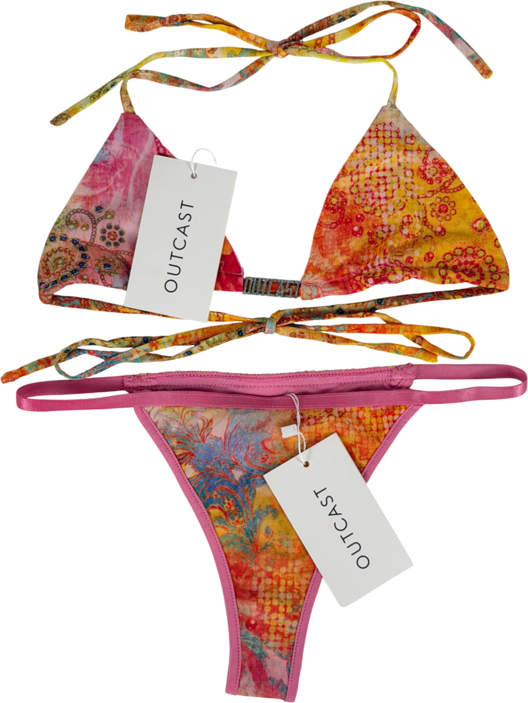 Outcast Orange Diamante Detail Mesh Bikini UK S