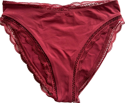 Anthropologie Burgundy Lace Trim Cheeky Panties UK XXS/XS