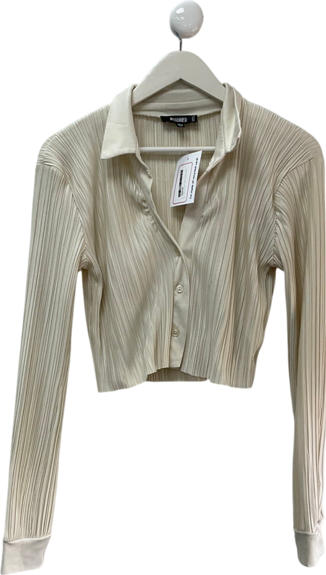 Missguided Textured Cropped Cream Shirt UK 8
