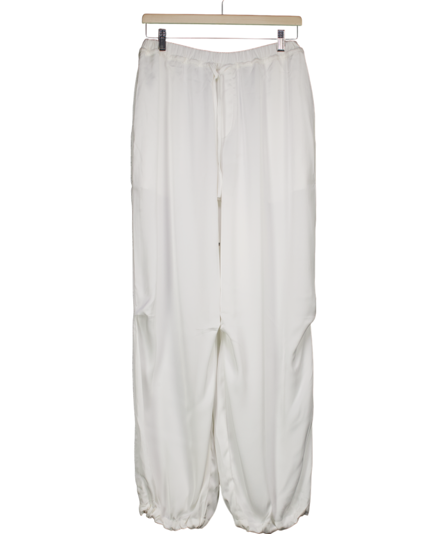 Anthropologie White Maeve Silky Drawstring Parachute Trousers UK S