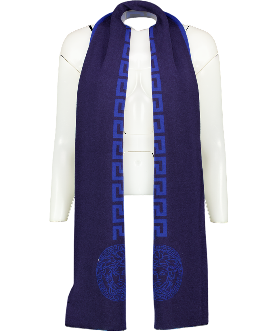 Versace Navy Blue / Blue 100% Wool Medusa Scarf