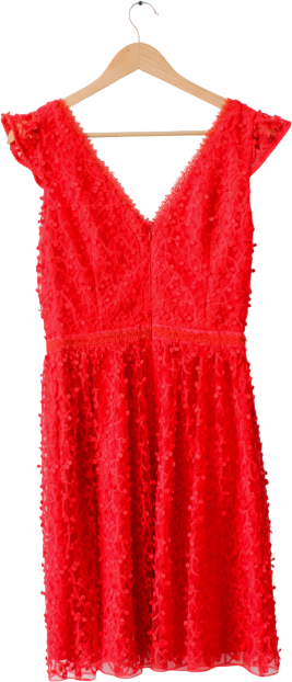 REISS Red Abrianna  Wrap Lace Floral-detail Dress UK 8