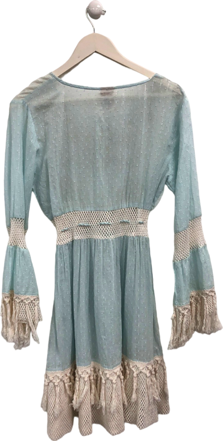 SIYA Blue Embroidered Boho Dress One Size