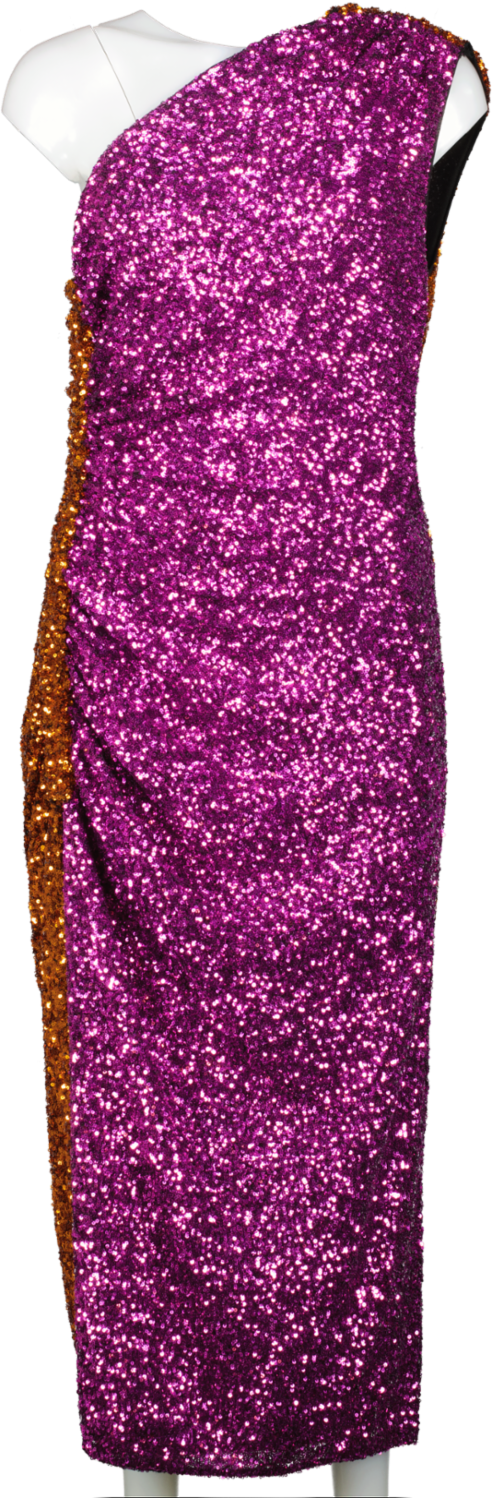 16 Arlington Orange / Pink Sequin One Shoulder Midi Dress UK 12