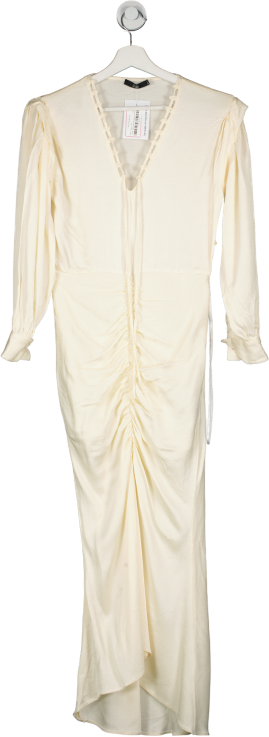 Nisse Cream Ruched Shirt Maxi Dress UK 8