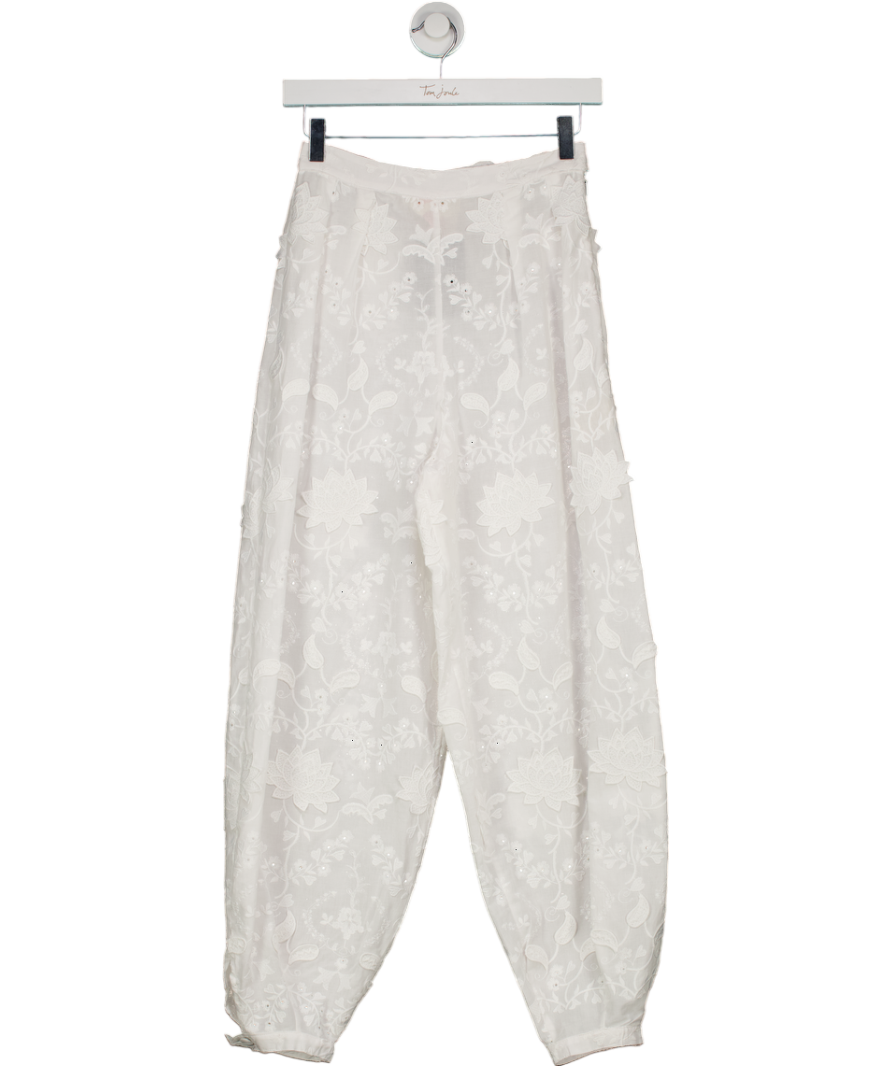 FARAWAY White Embroidered Cuffed Trousers UK 6
